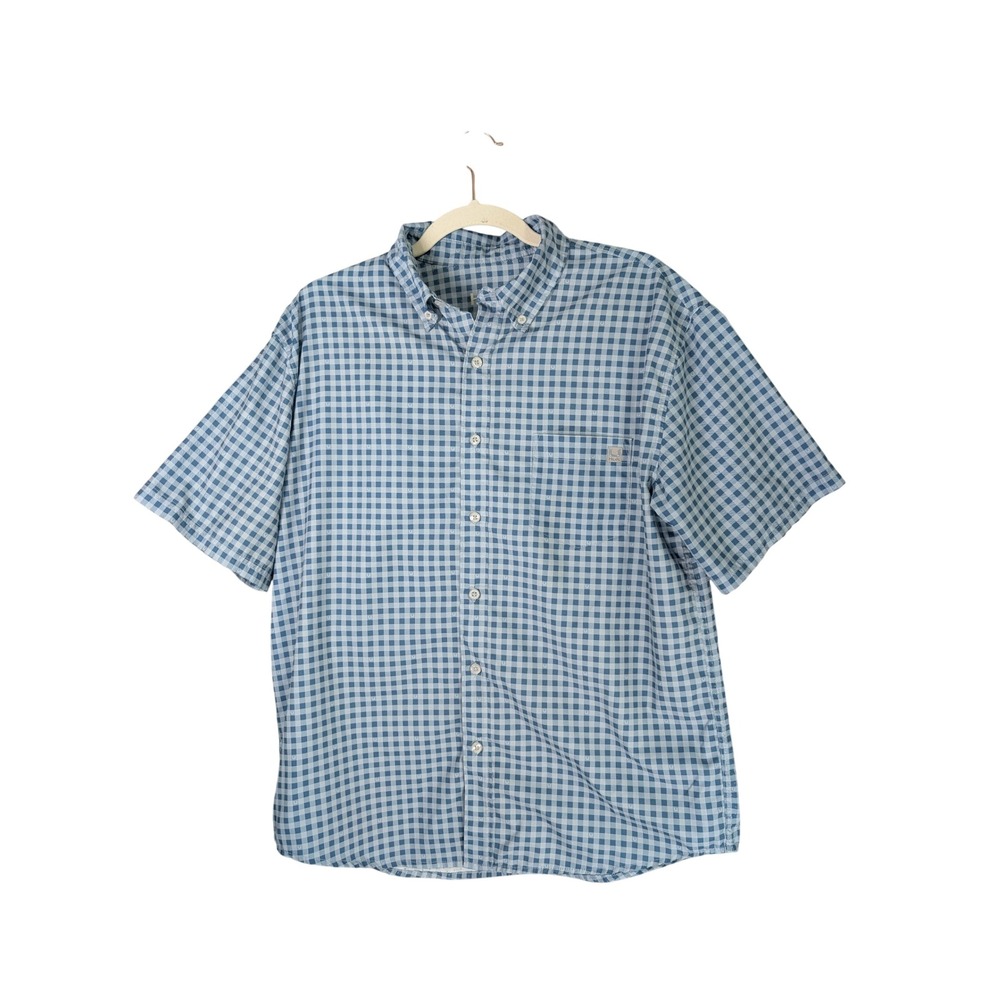 Huk Fishing Shirt Mens M Blue Gingham Short Sleeve Button Down